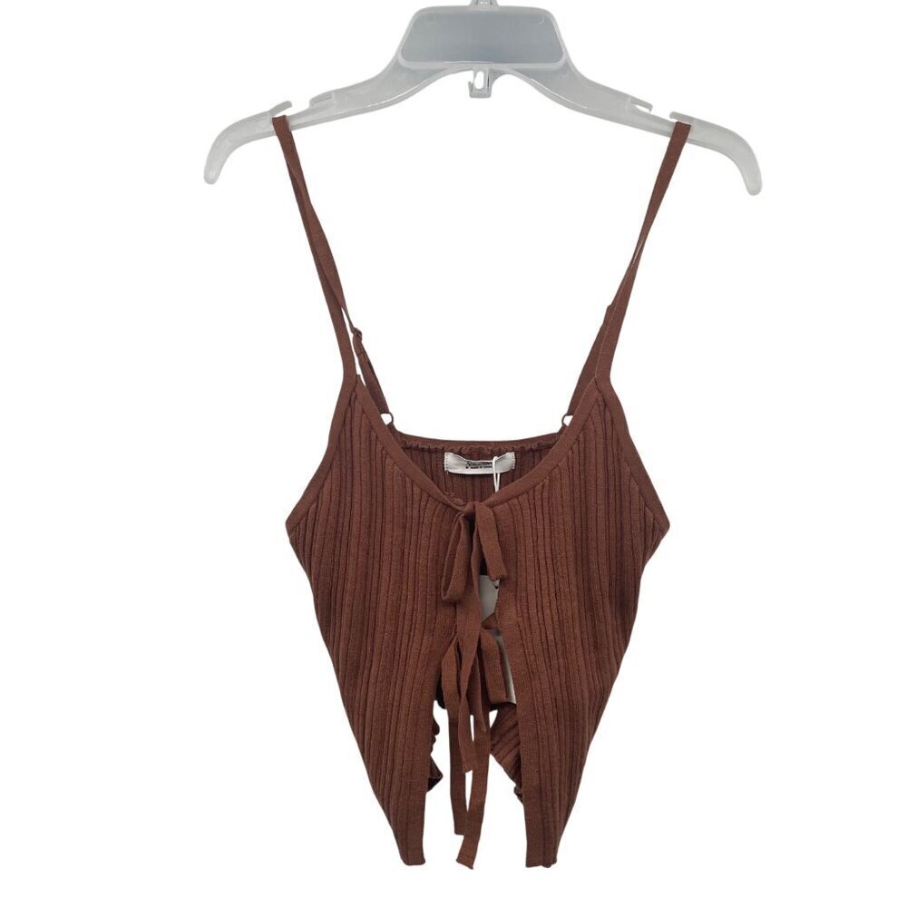 Active USA Womens Cropped Tank Top Knit Tie Front Brown Size Medium New